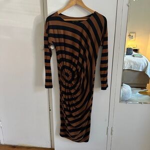 Sonia Rykiel Spiral Striped Black and Brown Dress